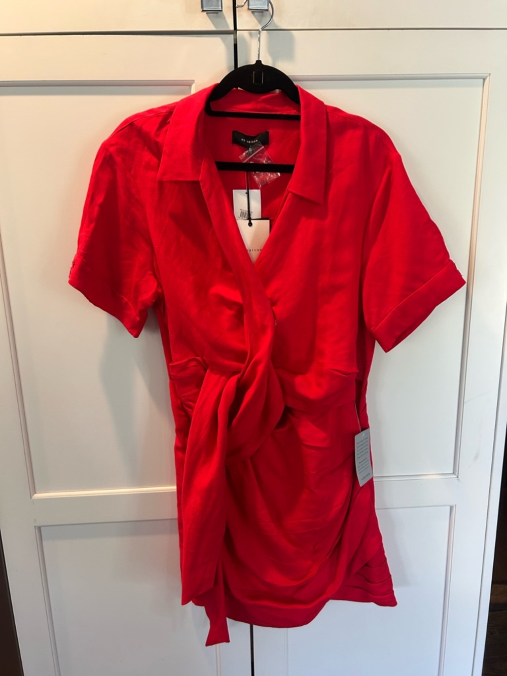 En Saison Red Asymmetrical Twist-Front Dress
